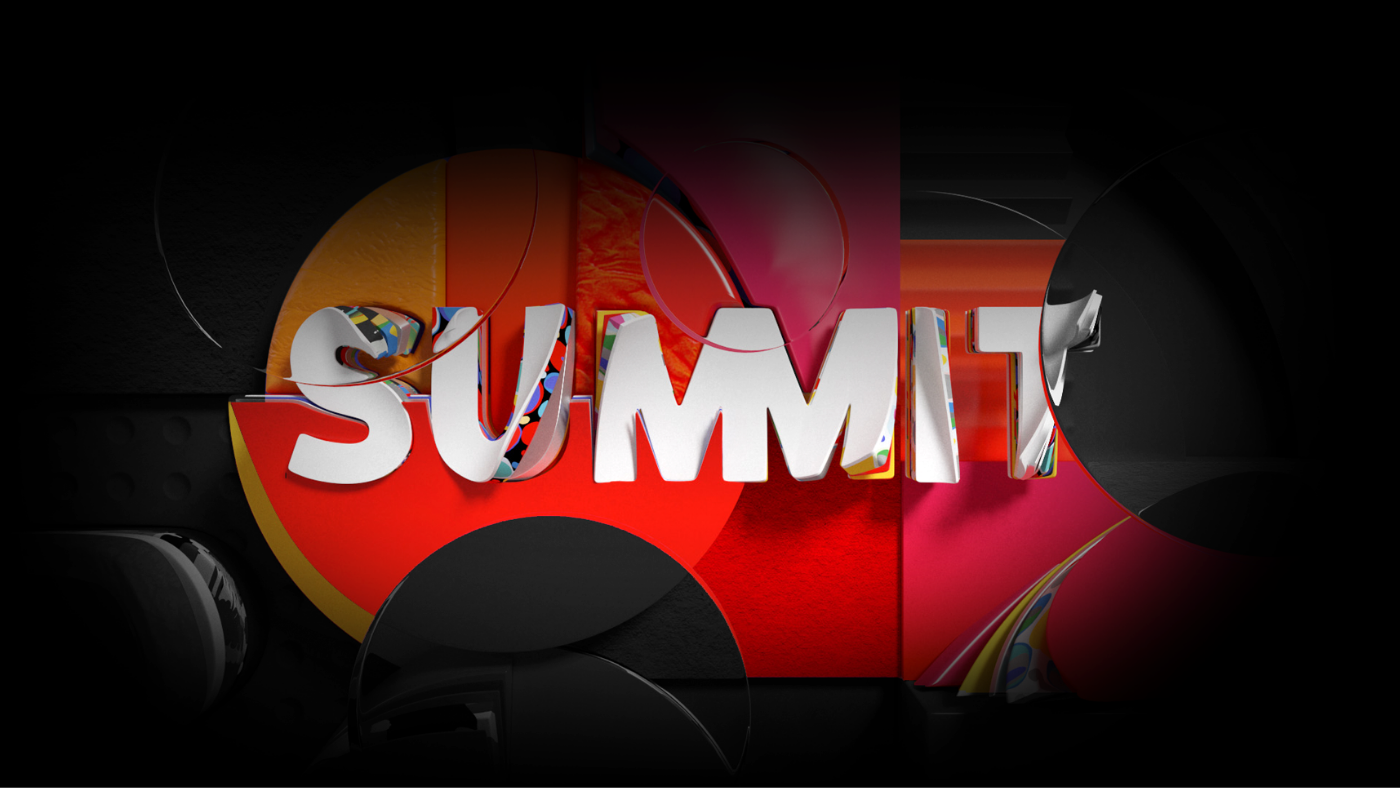 Sirkusaktig grafikk med "Summit" i store, hvite bokstaver på rød bakgrunn
